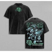 Hot Anime Yu Gi Oh Blue Eyes White Dragon Print Tshirt Men Women Short Sleeve Clothing Cotton Tshirt Washed T Shirt Manga Tops L black