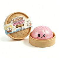 8.5Cm Jumbo Clear White Glitter Dumpling Squishy Toy With Steamer, Non-Sticky Smiley Fake Food Squeeze Slow Rising Asmr Anxiety beige