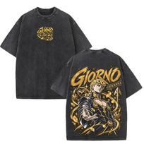 Giorno Giovanna JoJo keistosios nuotykės marškinėliai Vyriški drabužiai Vintage skalauti Oversized marškinėliai trumpomis rankovėmis medvilniniai marškinėliai viršūnės M black