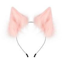 Rankų darbo realistiška vilko ausų lankelis - pliušiniai daugiaspalviai Cosplay aksesuarai One Size rožinė