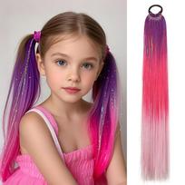 Violetinė Mėlyna Blizganti Surišama Plaukų Kuoda Priauginama su Gumyte Plaukams Blizganti Kasų Plaukų Priauginimas Vaikams Mergaitėms Crazy Hair Day Drąsių Plaukų Diena 24inches blue