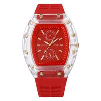 Transparent Case Women Quartz Watch Silicone Strap Analog Sport Watch Quartz Wristwatch  Gift raudona