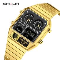 SANDA 3192 Madingas Unisex Laikrodis LED Elektroninis Kvadratinis Jaunimo Atsitiktinis Daugiafunkcis Termometras Chronometras Chronografas Vyriškas Laikrodis brown