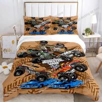 Monster Truck Catroon Monster Jam 3D NEW Duvet Cover Pillowcase Bedding Set Adult Boy Girl Bedroom Children Single Double Large EU Single 135*200cm/53x79in 3pcs black