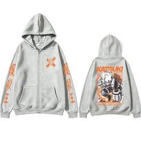 Anime My Hero Academia Bakugou Katsuki Zipper Hoodie Men Women Casual Oversized Zip Up Jacket Coat Male Cartoon Harajuku Hoodies S white