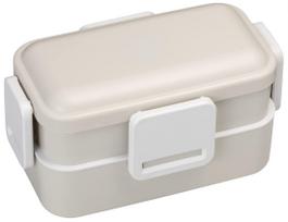 Skater Bento Box 2-Tier 600ml Dome Lid Fluffy Presentation Dishwasher Microwave Safe Misty Gray PFLW4AG-A white