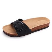 Shevalues Cork Footbed Clogs Slippers for Women Soft Leather Mules Classic Cork Anti-slip Beach Slides House Sandals with Buckle 39 juoda