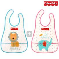 Fisher Price animal baby food bib set of 2, heart lion, heart elephant, 2 pieces white