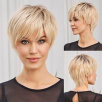 HAIRCUBE Bob Pixie kirpti šviesiai rudi sluoksniuoti Remy perukai žmonių plaukams su kirpčiukais trumpų natūralių bangų žmogaus plaukų mašina pagaminti perukai moterims Afro beige