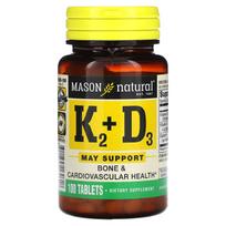 Mason Natural, Vitaminas K2 Plus Vitaminas D3, 100mg, 100 tablečių