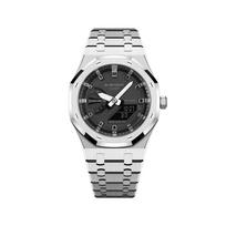 CASIO Unisex Liquid Crystal/Analog Dual Display Series 44.5mm Black Watch GA-2100-1A1(Team788--) Silver black