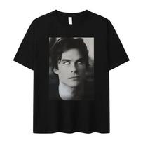Damon Salvatore Ian Somerhalder TV dramos rašto marškinėliai moterims Retro gotikinės mados per dideli marškinėliai moterų gatvės stiliui XS gray