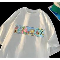 SpongeBob SquarePants Short-sleeved T-shirt Men's Summer White Top Student Round Neck T-shirt Five-quarter Sleeve 5XL balta