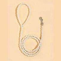 Bite Resistant Beaded Dog Leash Anti-Escape Artificial Pearl Pet Training Leash Waterproof Solid Color Pet Traction Rope 150 cm-59.06 in balta