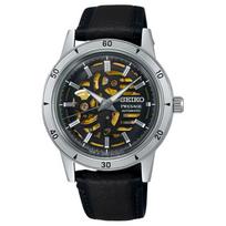 SEIKO 50-meter waterproof fashion style automatic/manual mechanical movement leather strap 39.5mm men's watch hollow dial SSA461 smėlis