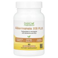 Super Nutrition, Akkermansia 30 Billion Plus pasterizuotas A. Musiniphylla, sudėtyje yra berberino ir OEA, 60 daržovių kapsulių