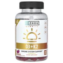 Zhou Nutrition, D3 + K2 gummies, strawberry, 60 gummies