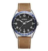 Fashion Quartz Watch with Khaki Leather Band and Waterproof Watch Men's Silver-Black black