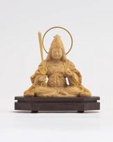 Tiny Buddha Benzaiten Seated Statue Benzaiten Buddha Statue Figure Wood Carving Ornament Benzaiten ZA 6.8cm (Wooden Boxwood, Gold-dust Finish) - (GSB beige