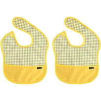 Pli? color matching waterproof baby food bib, 2 pieces, green check beige
