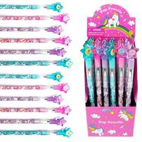 Tiny Mills 24 dalių vienaragis stumiamas pieštukų rinkinys su trintuku Unicorn Pink Gimtadienio vakarėlio dovanų prizas Karnavalinių prekių asortimento apdovanojimas klasėje blue