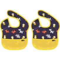 Pli? color matching waterproof baby food bib, 2 pieces, 01 dark blue animal yellow