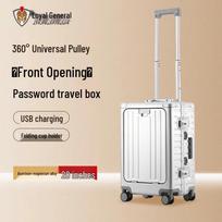 Multi-functional Front-Opening Aluminum-Magnesium Business Trolley Luggage white