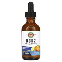 KAL, D-3 K-2 Drop Ins, natūralūs citrusiniai vaisiai, 2 fl uncijos (59 ml)