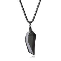 Obsidian Wolf Fang Obsidian Exorcise Evil Sėkmės Galia Akmens karoliai Nerūdijančio plieno grandinėlė [Coai] Vyriška juoda
