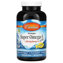 Carlson Norvegija, Super Omega-3 brangakmeniai, 1200 mg, 180 minkštųjų gelių (600 mg viename minkštame gelyje)