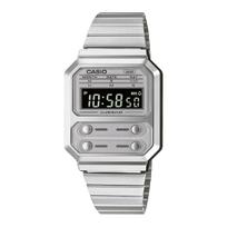 Casio Vintage A100WE-7B Digital Watch Silver Gray Retro Stainless Steel white
