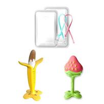 Ange teether 2-piece set, chocolate banana + 3D strawberry (teethor) + 2 cases + 2 clips, random delivery (clip), 1 set, Korean baby products white