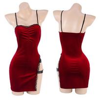 Ada Wong be rankovių čiongsamas Resident Evil 4 Remake Cosplay kostiumas Seksuali skeltuko raudona ilga suknelė Aida Wang Mini Skirt M beige