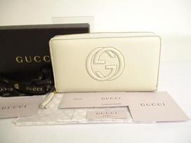 Authentic GUCCI Soho Pearl White Leather Round Zip Long Wallet Purse #9840  Open box