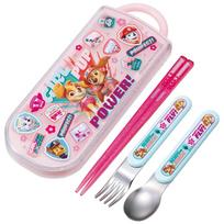 Skater Lunch Box Trio Set Chopsticks Spoon Fork Kids Cutlery Antibacterial Treatment Easy to Open Sliding Type Made in Japan Paw Patrol GIRL PUP Girls pink