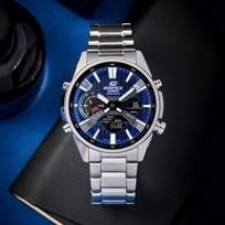 CASIO saulės energija maitinamas lenktynių serijos EDIFICE plonas ir lengvas Bluetooth vandeniui atsparus verslo kvarcinis plieninis dirželis vyriškas laikrodis mėlynas ciferblatas ECB-S100YD-2 mėlyna
