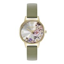 Įgaliotasis platintojas Olivia Burton laikrodis moterims 24000228 Iliustruotas gėlių midi dramblio kaulo aukso šalavijų žalia oda [OLIVIA BURTON] gray