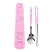 Lilpang My Melody Space Efficient Vacuum Spoon Case Set for Infants MM6564, Baby Pink, Case + Spoon + Chopsticks, 1 Set, Korean popular tableware pink