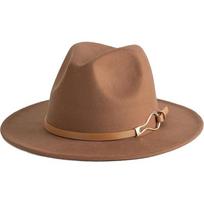 Vilnonė skrybėlė Fedora vyrams ir moterims su plačiu kraštu, apsauganti nuo saulės, kasdieniam lauko dėvėjimui Beige brown
