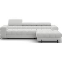 Pilkos spalvos kampinė sofa iš boucle (su dešiniuoju kampu/su gultu) Felro – ELTAP