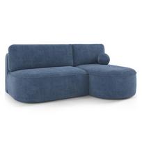 Tamsiai mėlynos spalvos sulankstoma/su sandėliavimo vieta kampinė sofa iš kordinio velveto (su dešiniuoju kampu/su gultu) Livosa – ELTAP
