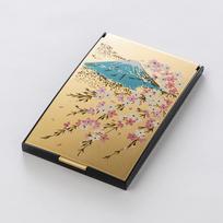HORIUCHI MIRROR Heal your heart Maki-e Mirror Fuji and cherry blossoms Napure mirror Makie traditional craft commemorative item beige