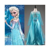 (7-8 Years) Frozen Elsa Princess Long Tulle Sleeve Dress Kids Girls Halloween Carnival Party Cosplay Ice Queen Fancy Dress Up Performance Costume 7-8 Years blue