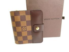 Autentiška LOUIS VUITTON Damier Rudo Odos Dvigubai Sulankstoma Piniginė Kompaktiška su Užtrauktuku #9750 Atidaryta dėžutė