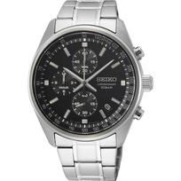 SEIKO Chronograph kvarcinis laikrodis SSB379P1, nerūdijančio plieno korpusas, datos kalendorius, atsparus vandeniui iki 10 ATM, vyriškas laikrodis juoda