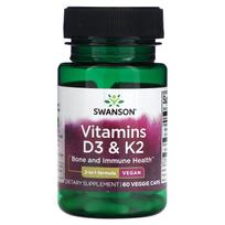 Swanson, vitaminas D3 ir K2, 60 daržovių kapsulių