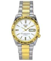 Seiko 5 dviejų tonų nerūdijančio plieno baltas ciferblatas 21 brangakmenių automatinis SNKE04J1 unisex laikrodis balta