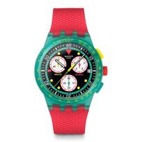 NAUJAS CHRONO PLASTIKINIS SWATCH NEONINIS SMARAGDO CHRONO Swatch Neon Emerald Chrono SUSG409 Unisex Suaugusiųjų Raudonas Laikrodis [Swatch] žalia