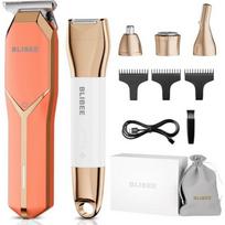 Women's Bikini Trimmer Hair Clipper Waterproof Electric Shaver and 4 in 1 Set Deluxe Nose Eyebrow Beard Wet Dry Body for Public Hair White, Orange orange