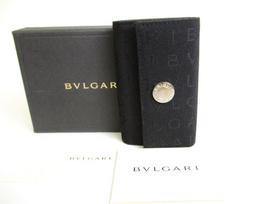 Authentic BVLGARI Black Canvas Leather Logo Mania 6 Pics Key Cases #9642  Open box
